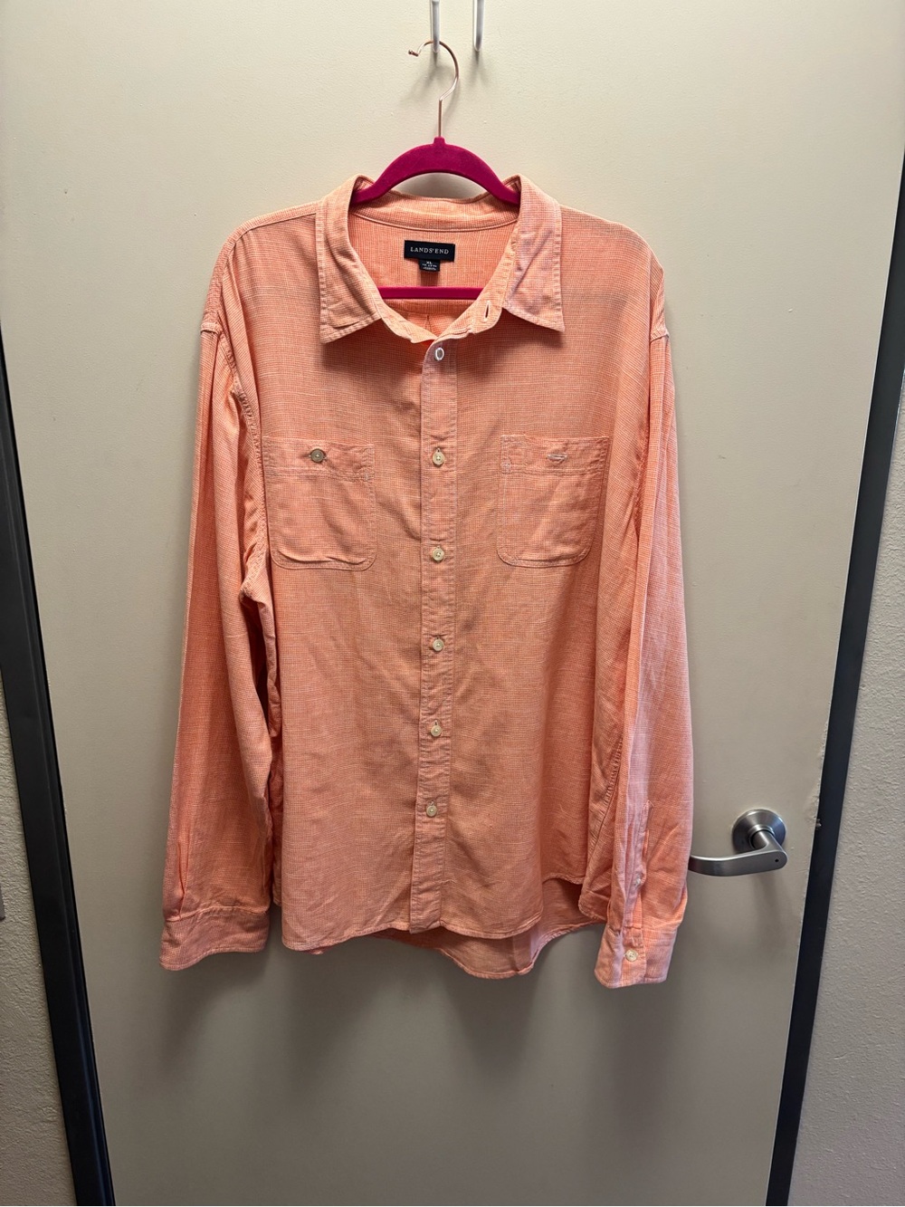 Lands' End Men's Long-Sleeve Button-Down Shirt in Peach